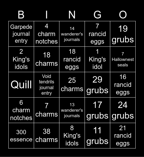 Hollow Knight Bingo Card