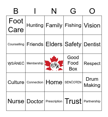 Tsartlip Health and Wellness Bingo Card