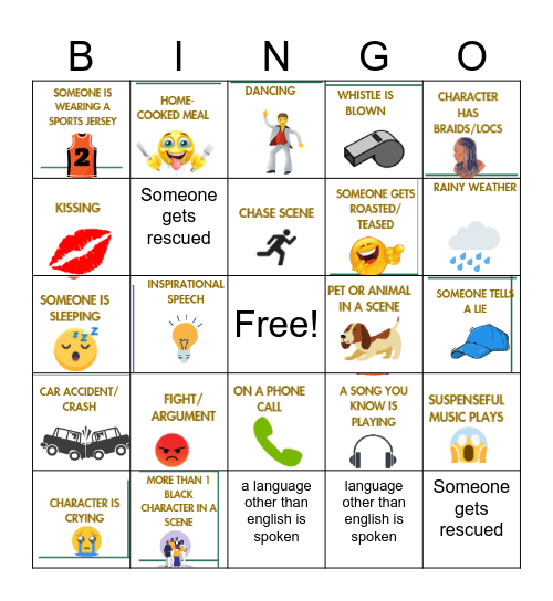 Movies With Melanin Bingo Card