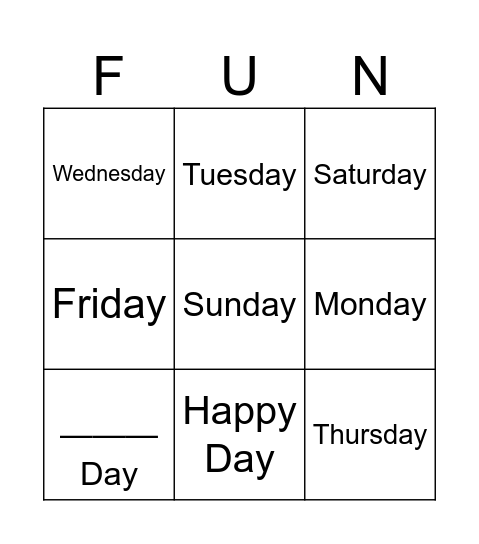 What day is today? Bingo Card