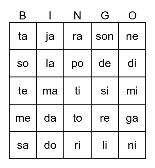 Bingo des Syllabes! Bingo Card