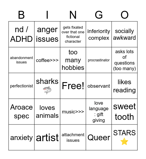 Me kin Bingo Card