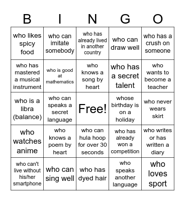 Find someone... Bingo Card