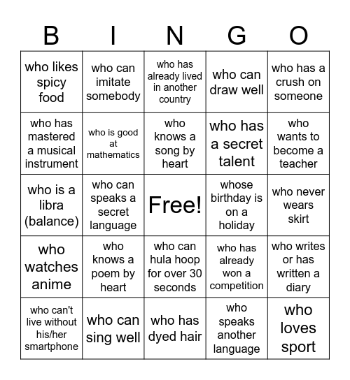 Find someone... Bingo Card