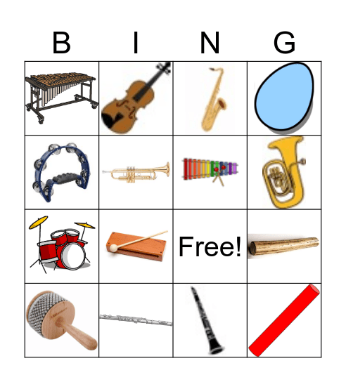 Key instruments Bingo Card