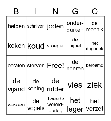 Nederlandse geschiedenis Bingo Card