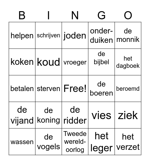 Nederlandse geschiedenis Bingo Card