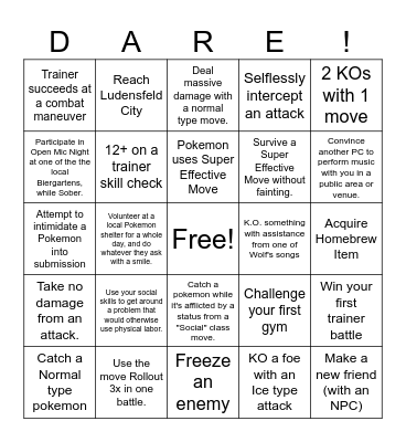 Dare Board Bingo Card