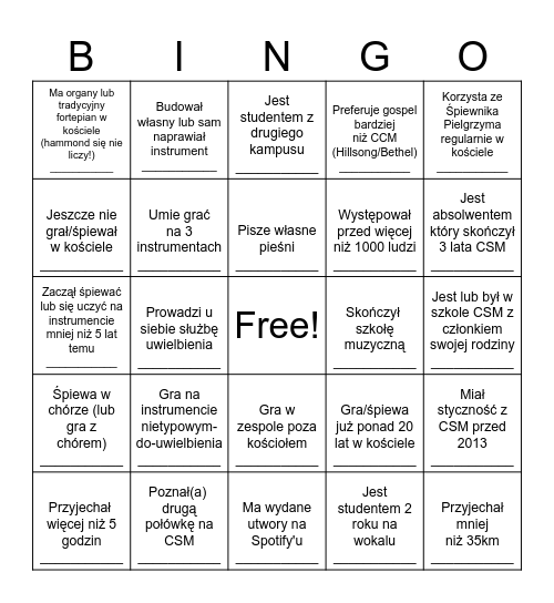 15 LAT MISJI CSM Bingo Card