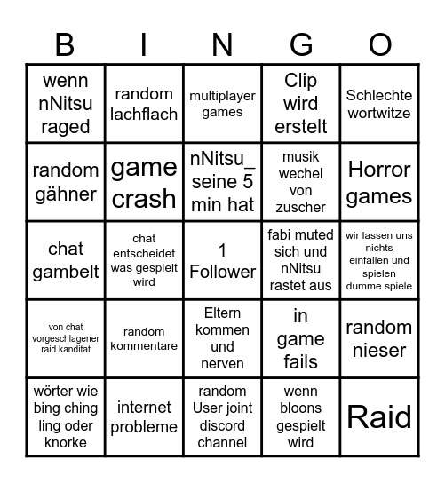 nNitsu`s Bingo Card