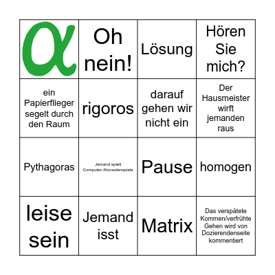 AlFa Vorlesungsbingo Card