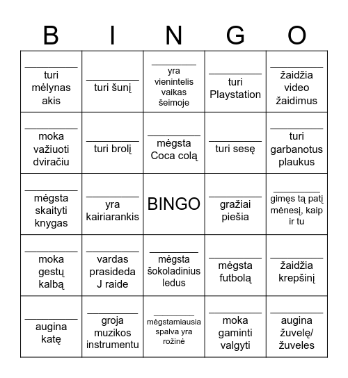 DRAUGŲ BINGO Card