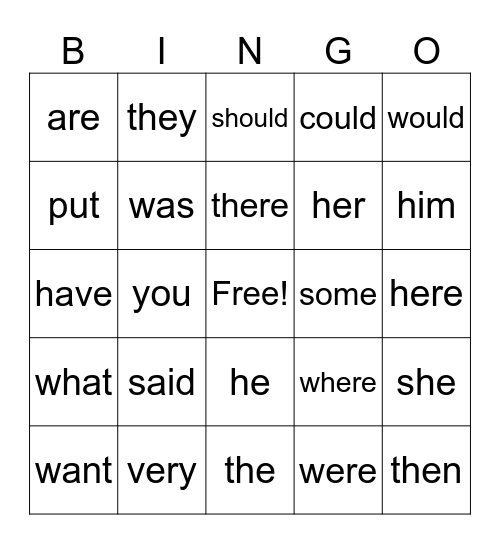 Set 1-2-3 Tricky Word Bingo Card