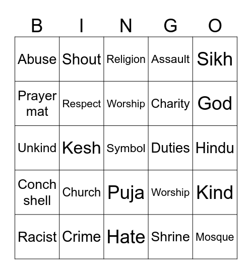 Hate Crime Bingo Card