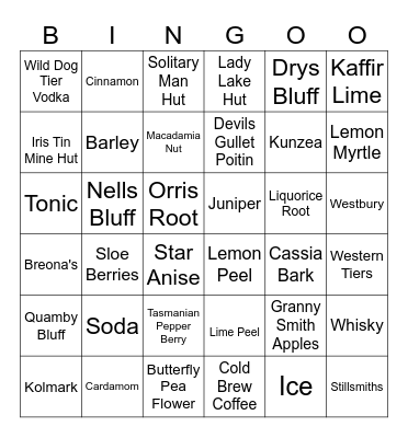 Western Tiers Distillery Bingo Card