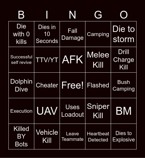 Warzone 2 Bingo Card