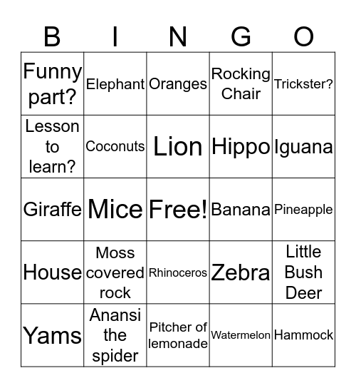 Trickster Tales Bingo Card