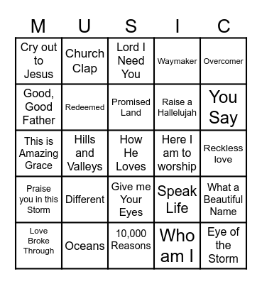 SONGS OF PRAISE Bingo Card