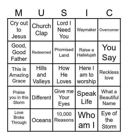 SONGS OF PRAISE Bingo Card