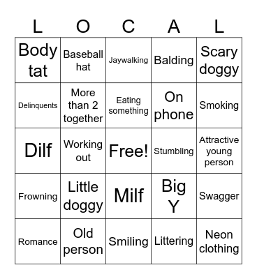 Locals bingo Card