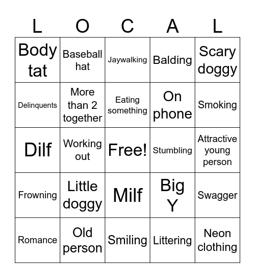 Locals bingo Card