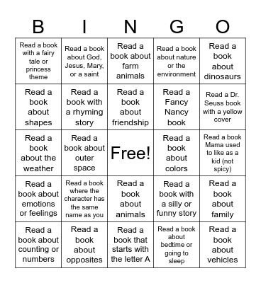 Anna Reading Bingo Card