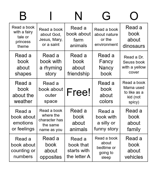 Anna Reading Bingo Card