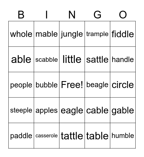 'le suffix Bingo Card
