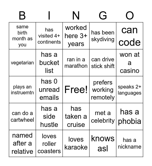 Untitled Bingo Card