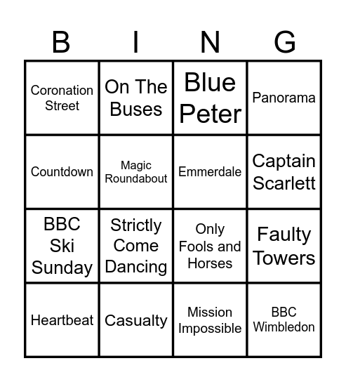 Theme Tune Bingo Card