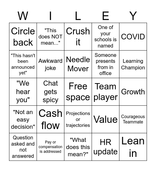 Corporate Bingo Card