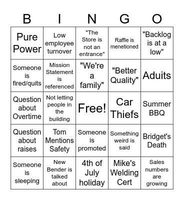 Town Hall Bingo Card