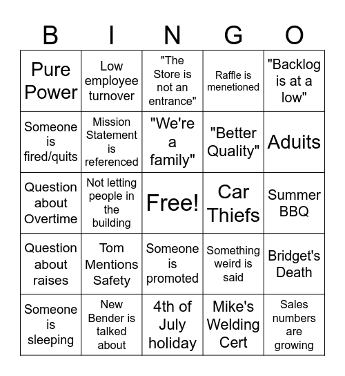 Town Hall Bingo Card