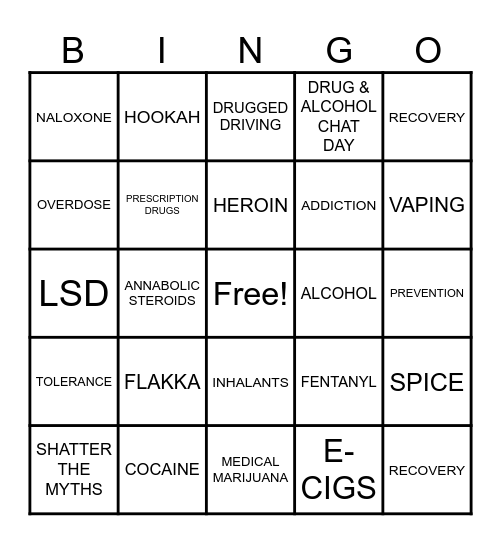 DRUG AWARENESS Bingo Card