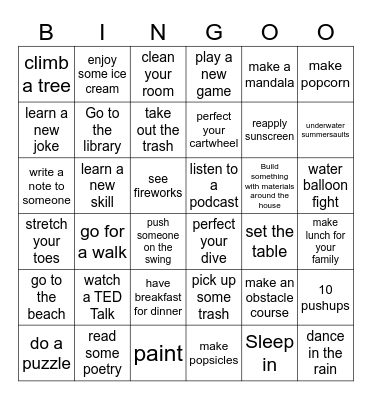 Summer Bingo Card