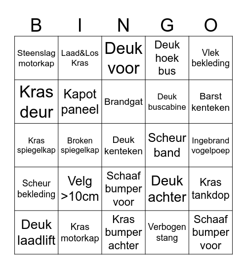 PASCAL Bingo Card