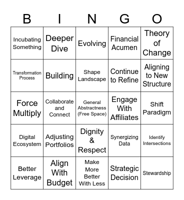 Staff Meeting Bingo Card