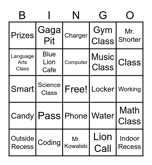 Linwood Bingo Card