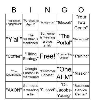 AFMC Bingo Card