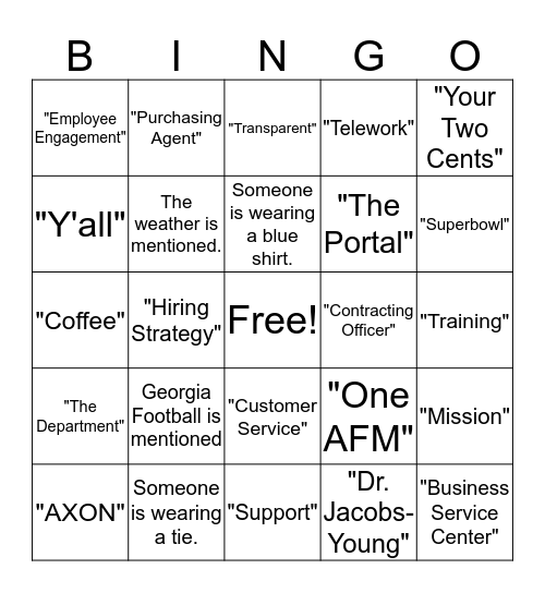 AFMC Bingo Card