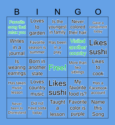 Get to Know You Bingo Card