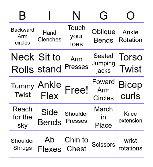 Wellness Bingo for Seniors Bingo Card