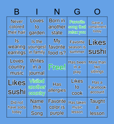 Get to Know You Bingo Card