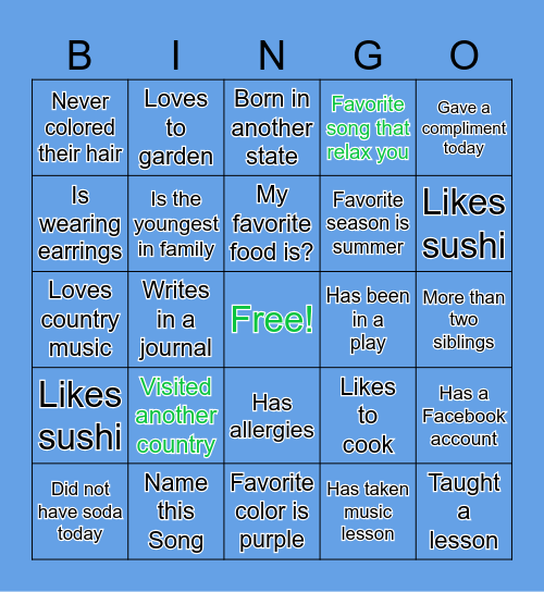 Get to Know You Bingo Card