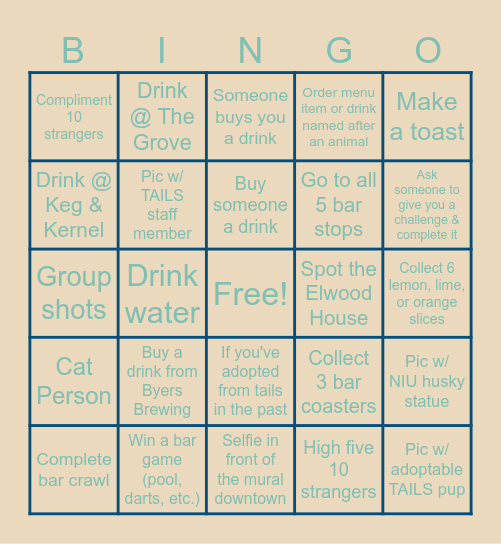 BAR CRAWL BINGO Card