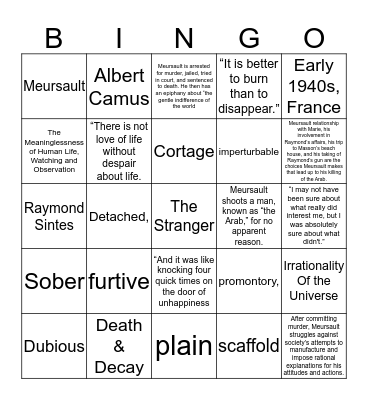The Stranger  Bingo Card