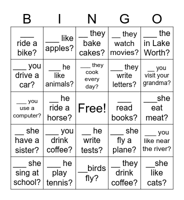 DO/DOES Bingo Card