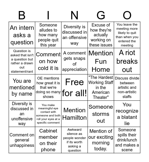 All Staff BINGO Card