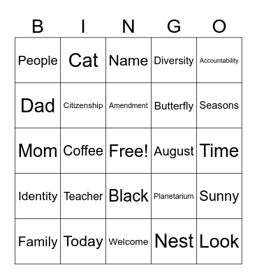 Vocabulary BINGO Card