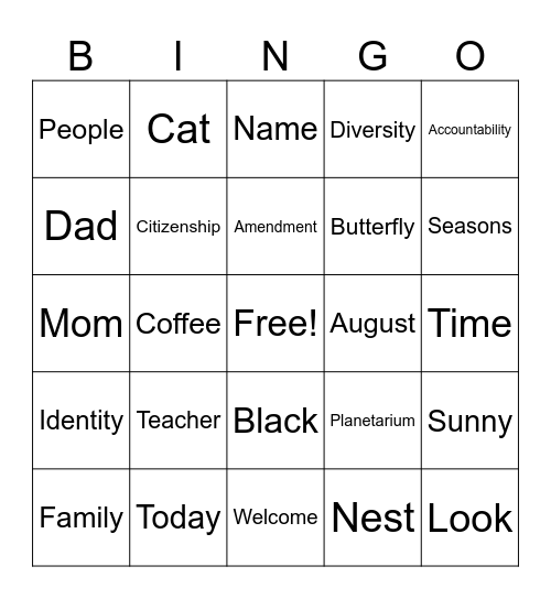 Vocabulary BINGO Card